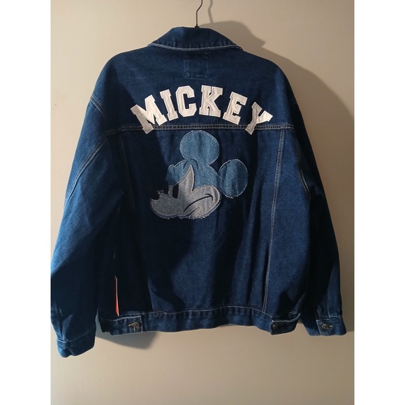 Disney Forever 21 Mickey Mouse Denim Jacket Blue Oversized Patchwork Womens S - Picture 8 of 10